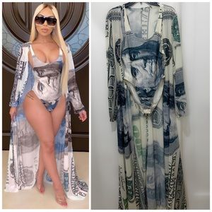 Benjamin Franklin 100 money print kimono and one piece swimsuit